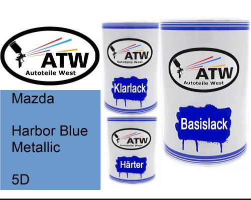 Mazda, Harbor Blue Metallic, 5D: 500ml Lackdose + 500ml Klarlack + 250ml Härter - Set, von ATW Autoteile West.
